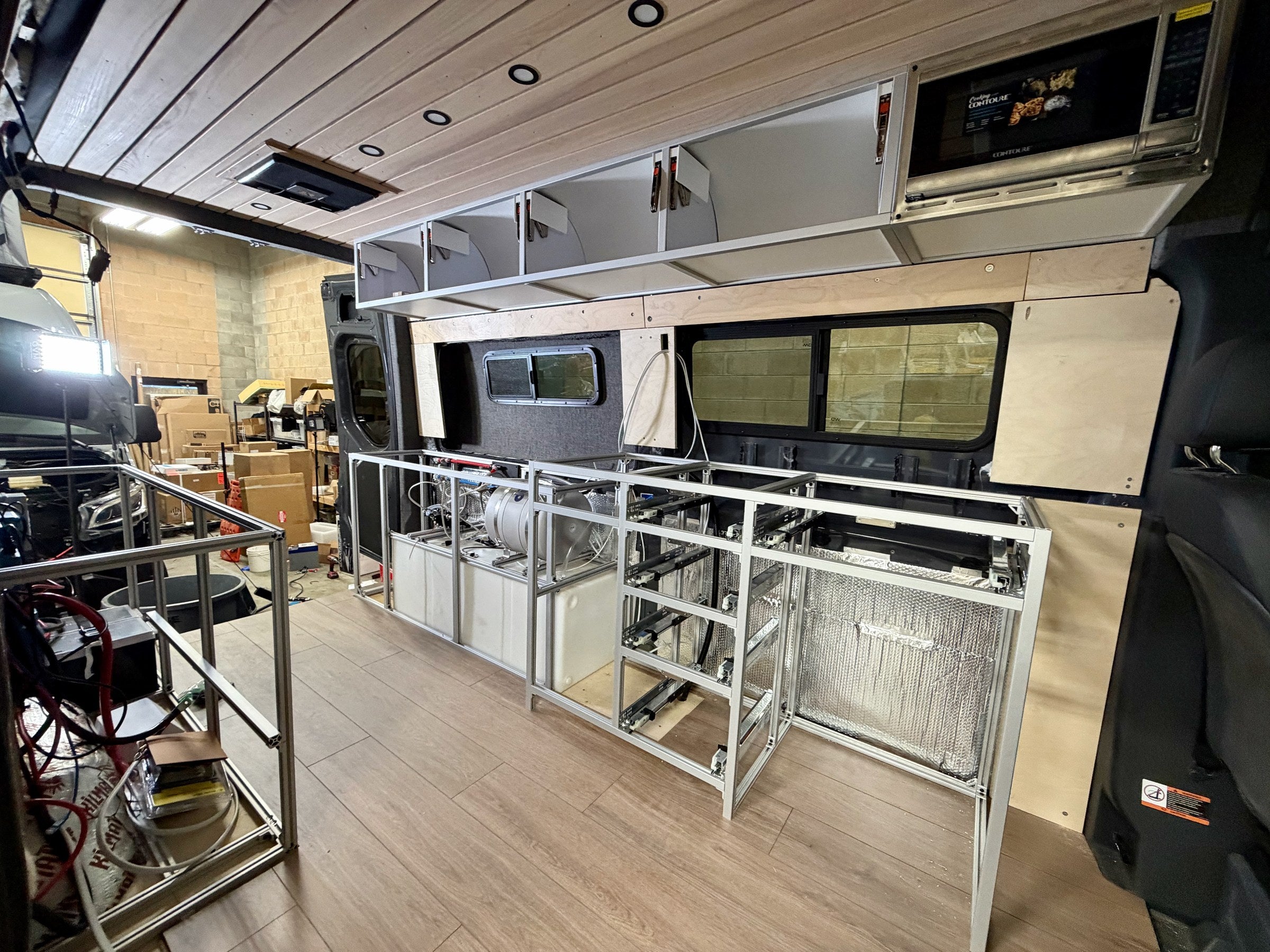 Aluminum cabinet framing in progress